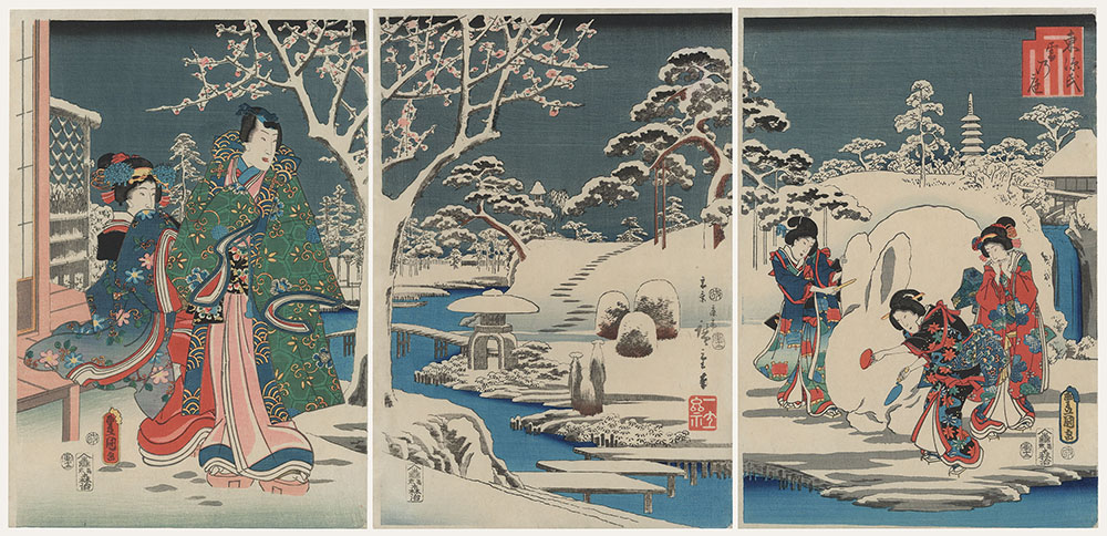 Prince Genji in a snowy garden